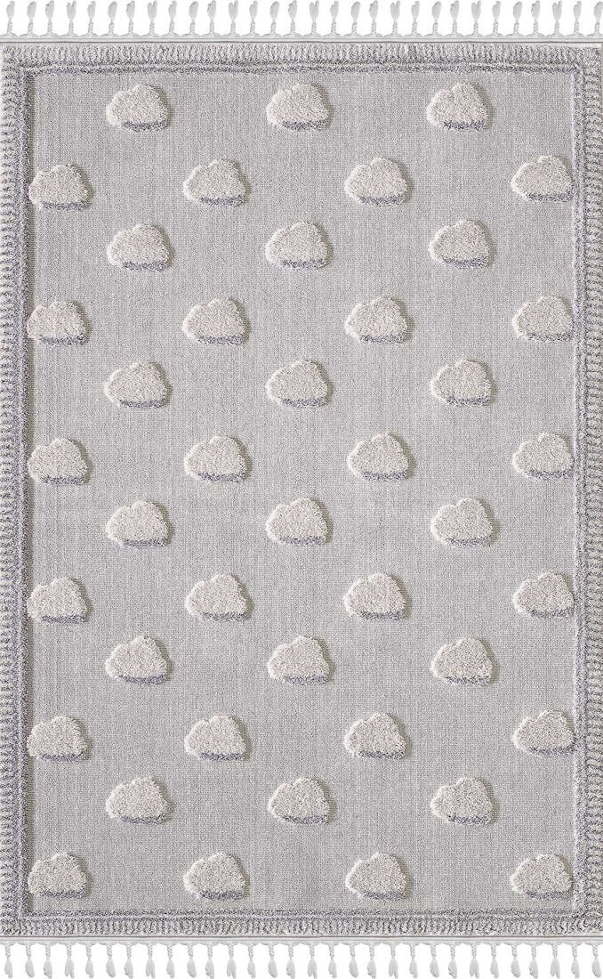 Kids - White Cloud Daire Yuvarlak Çocuk Takma Saçaklı Çocuk Halısı